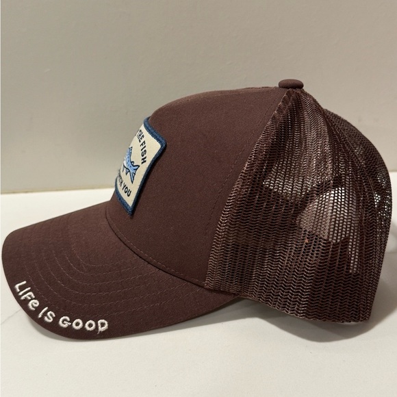Life is good - brown mesh trucker snap back hat- “May The Fish Be With You” - Picture 3 of 6